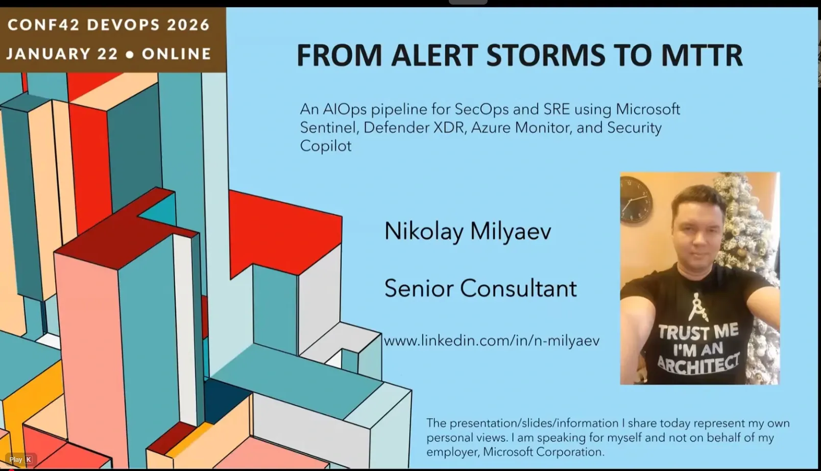 Conf42 DevOps 2026 opening slide for Nikolay Milyaev's online session