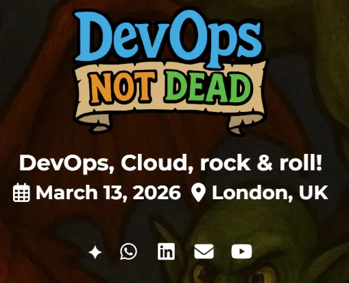 DevOpsNotDead event artwork for the March 2026 London event